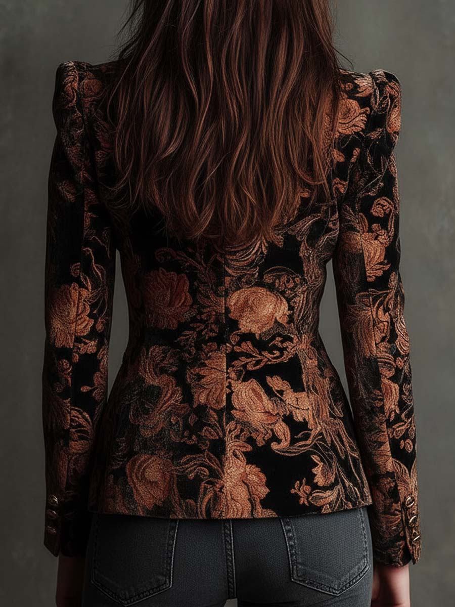 Sofia | Blazer Sastre con Estampado Floral Negro y Bronce