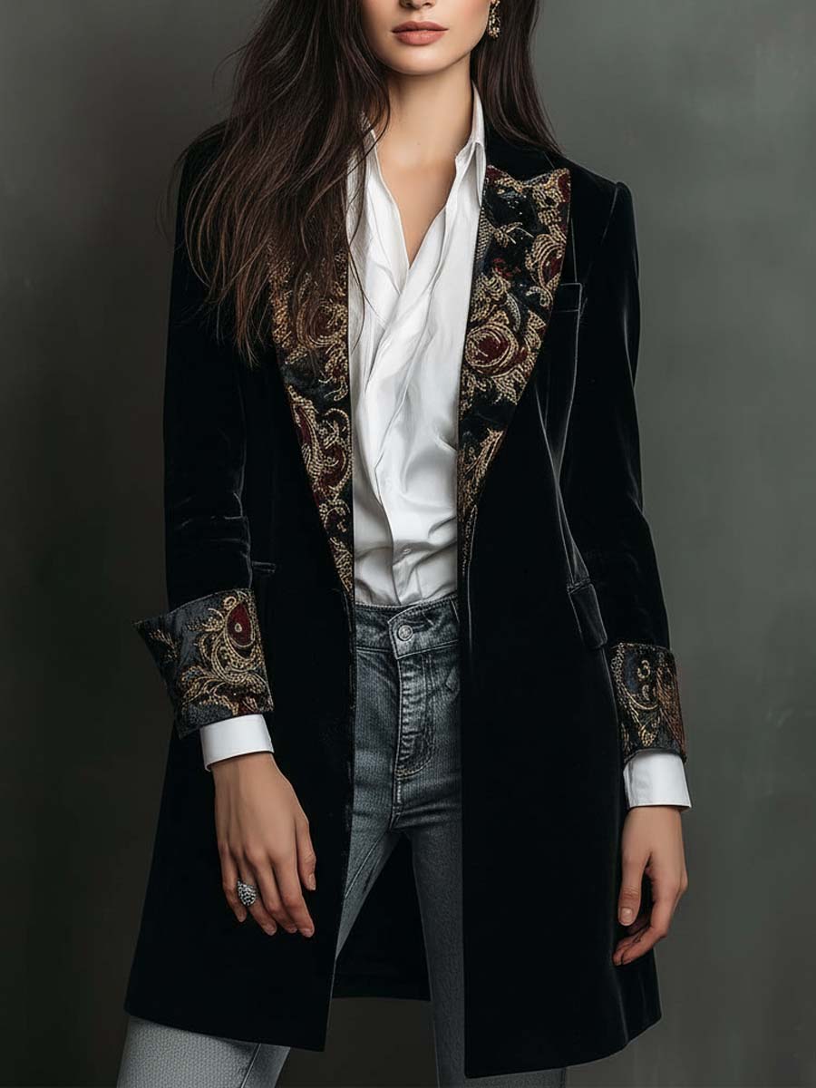 Camilla | Blazer Entallado con Estampado Barroco Negro
