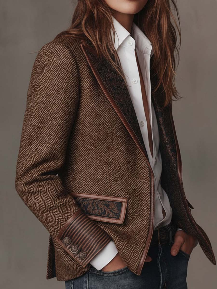 Francesca | Blazer de Espiga con Detalles Estampados