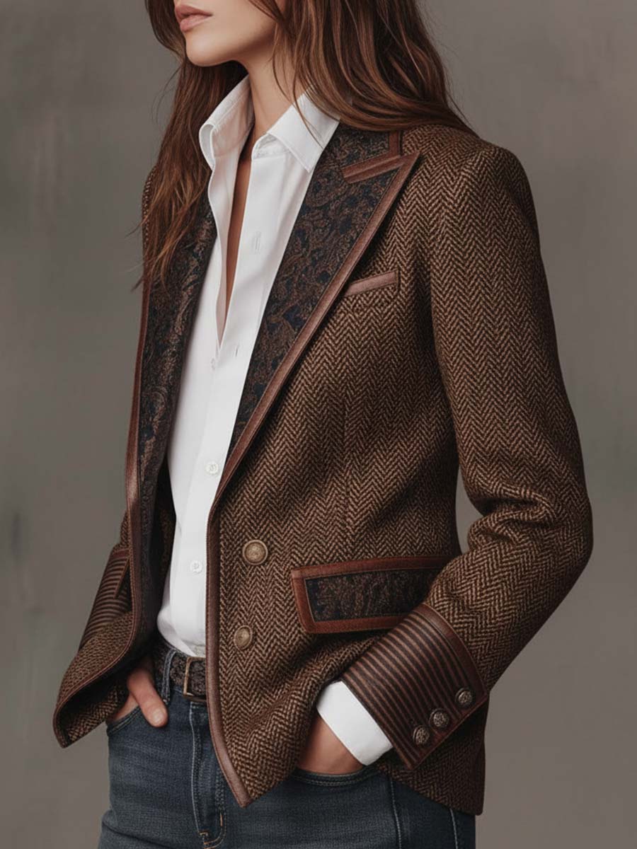 Francesca | Blazer de Espiga con Detalles Estampados
