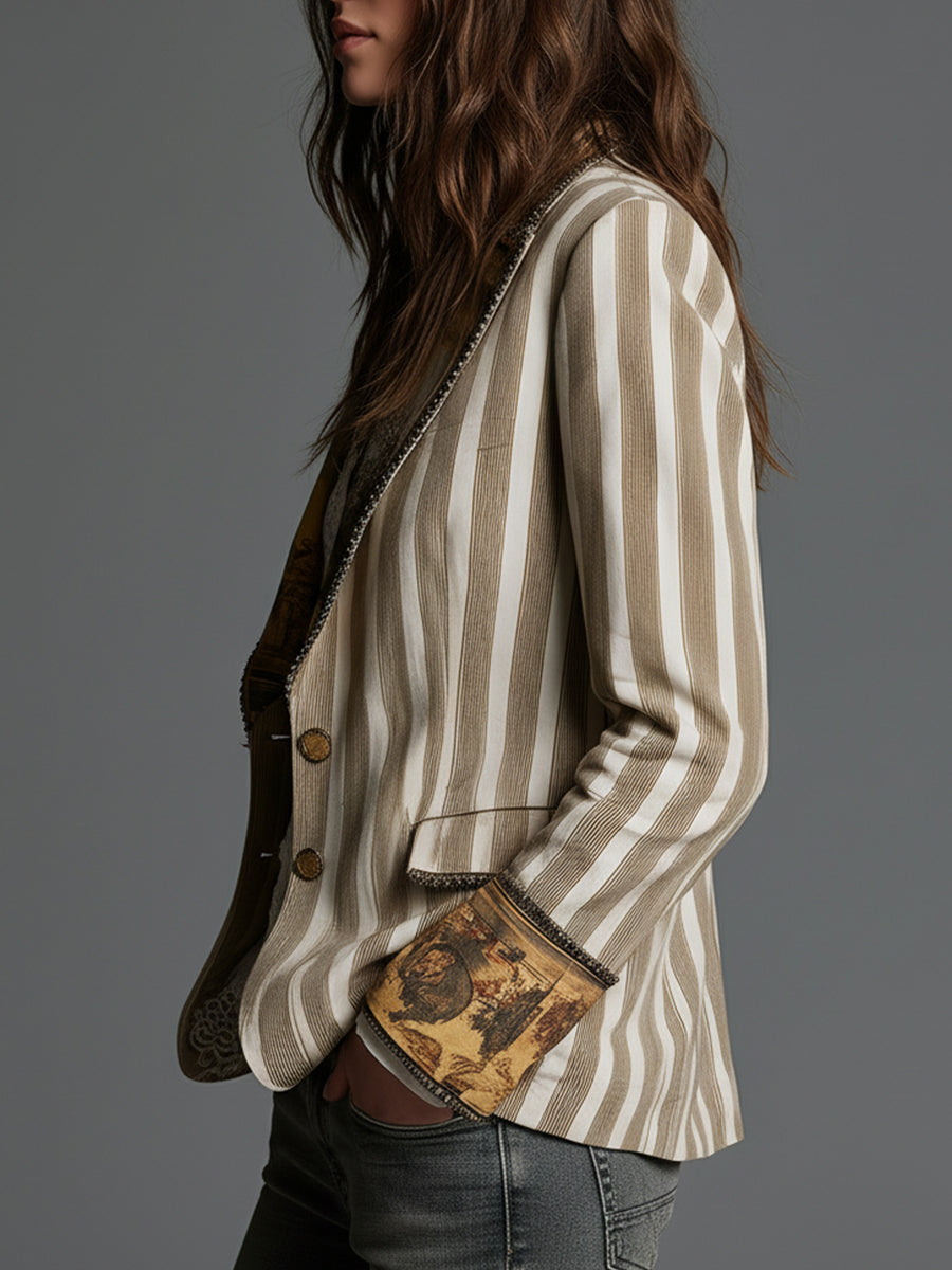 Rosanna | Blazer Bohemio de Rayas con Cuello Estampado