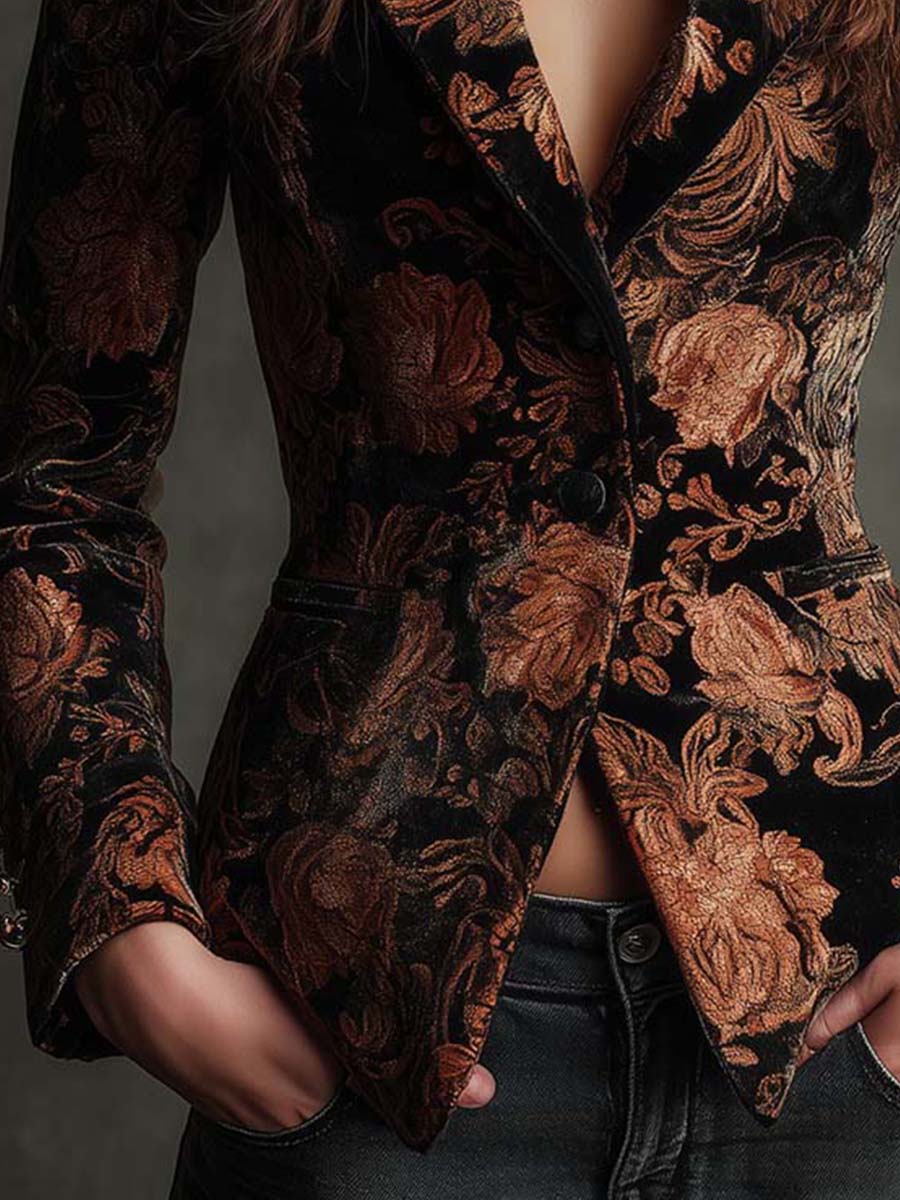 Sofia | Blazer Sastre con Estampado Floral Negro y Bronce