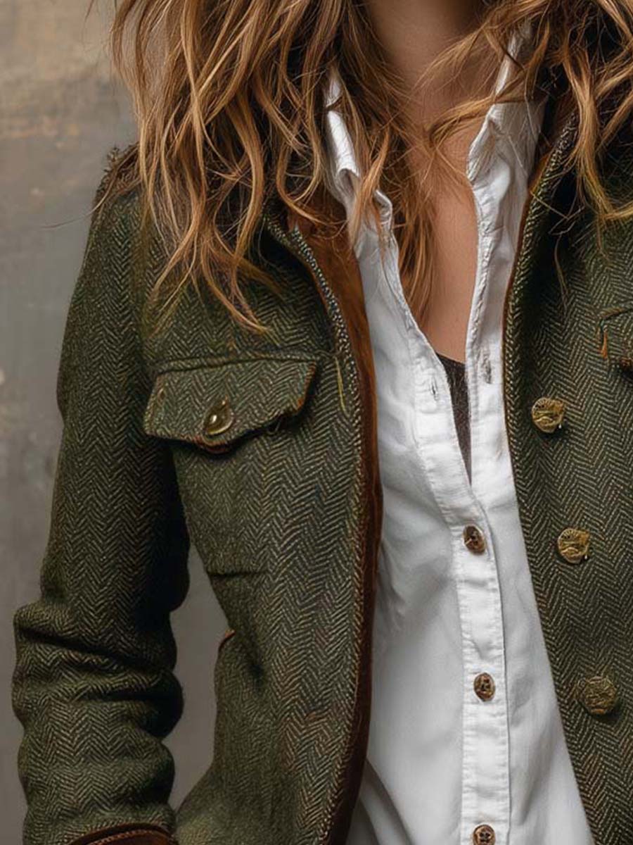 Bella | Blazer Vintage de Espiga con Ribetes en Contraste