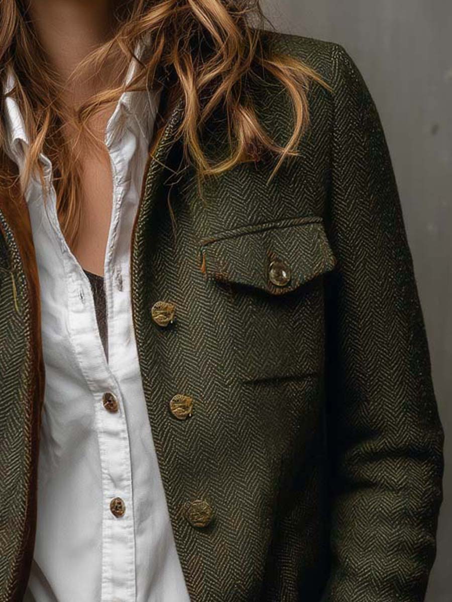 Bella | Blazer Vintage de Espiga con Ribetes en Contraste