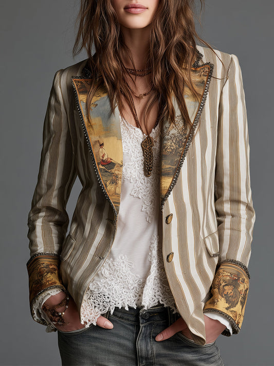 Rosanna | Blazer Bohemio de Rayas con Cuello Estampado