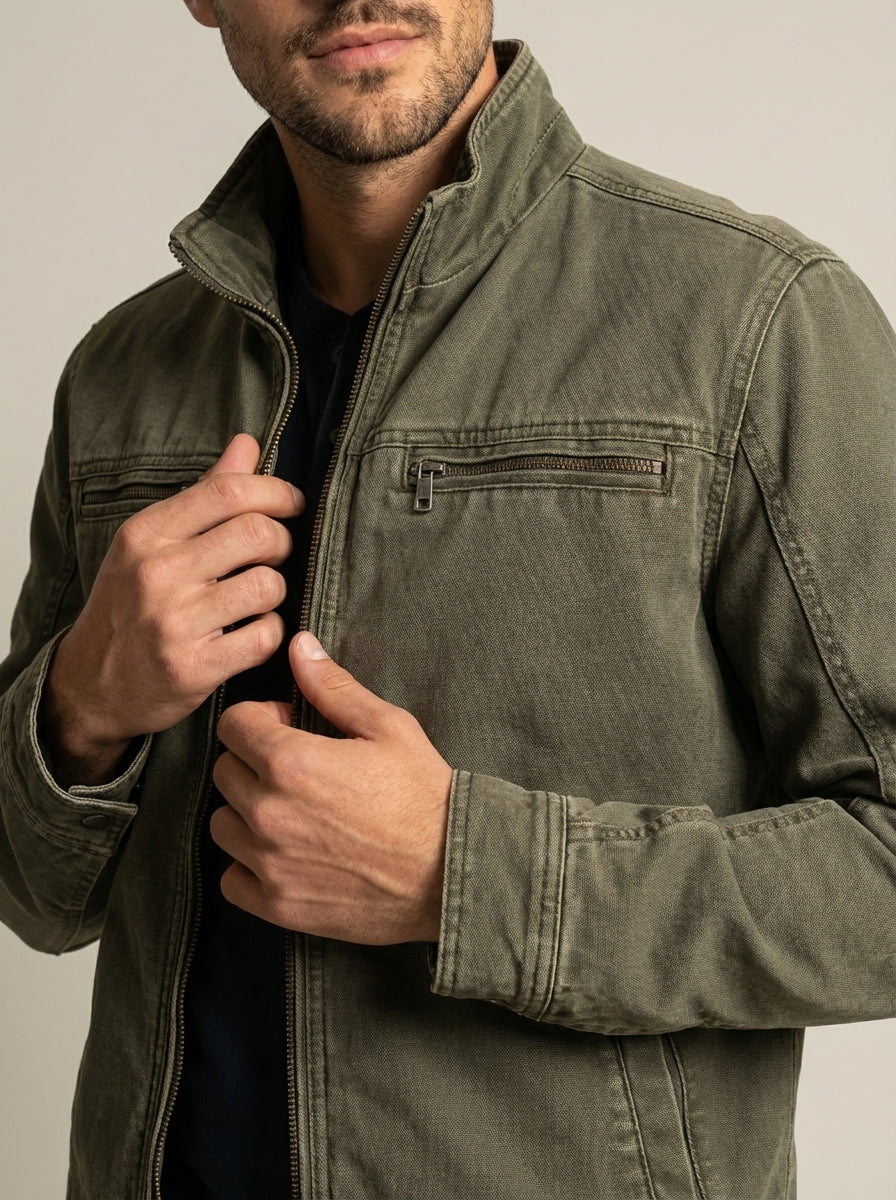 Carlos - Chaqueta vintage de algodón con cremallera