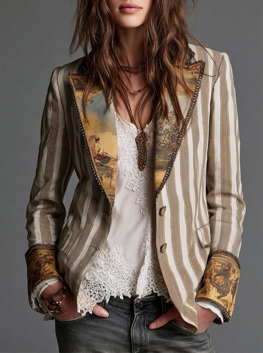 Sara ⎸ Blazer bohemio a rayas con cuello estampado
