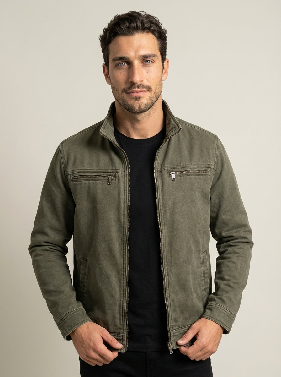 Carlos - Chaqueta vintage de algodón con cremallera