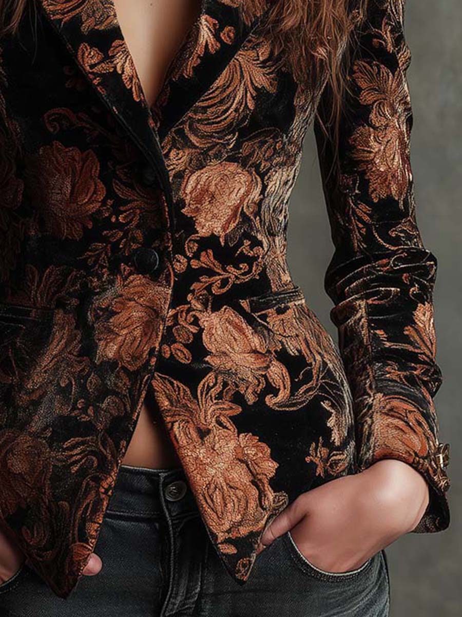 Sofia | Blazer Sastre con Estampado Floral Negro y Bronce