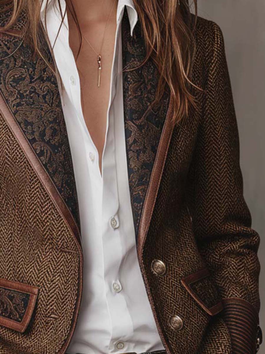 Francesca | Blazer de Espiga con Detalles Estampados