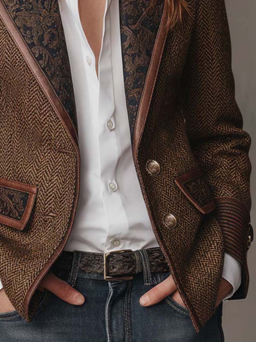 Francesca | Blazer de Espiga con Detalles Estampados